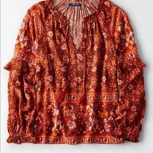 American Eagle Rust Floral Blouse
